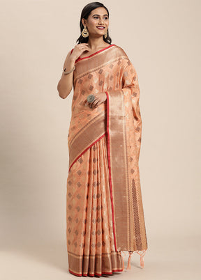 Orange Chanderi Silk Saree With Blouse Piece - Indian Silk House Agencies