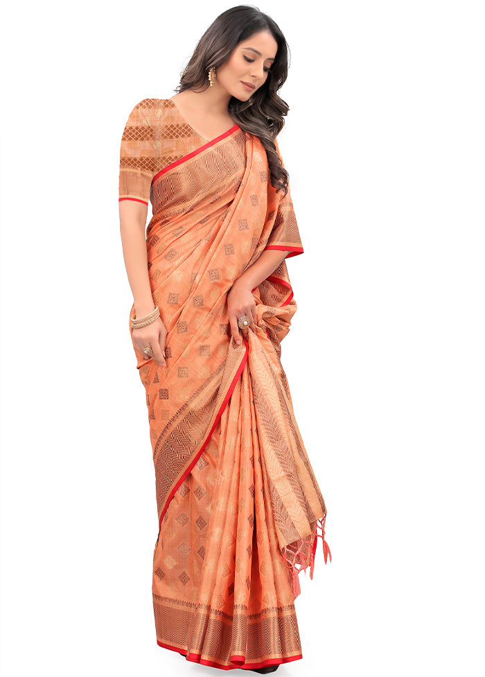 Orange Spun Silk Saree With Blouse Piece - Indian Silk House Agencies