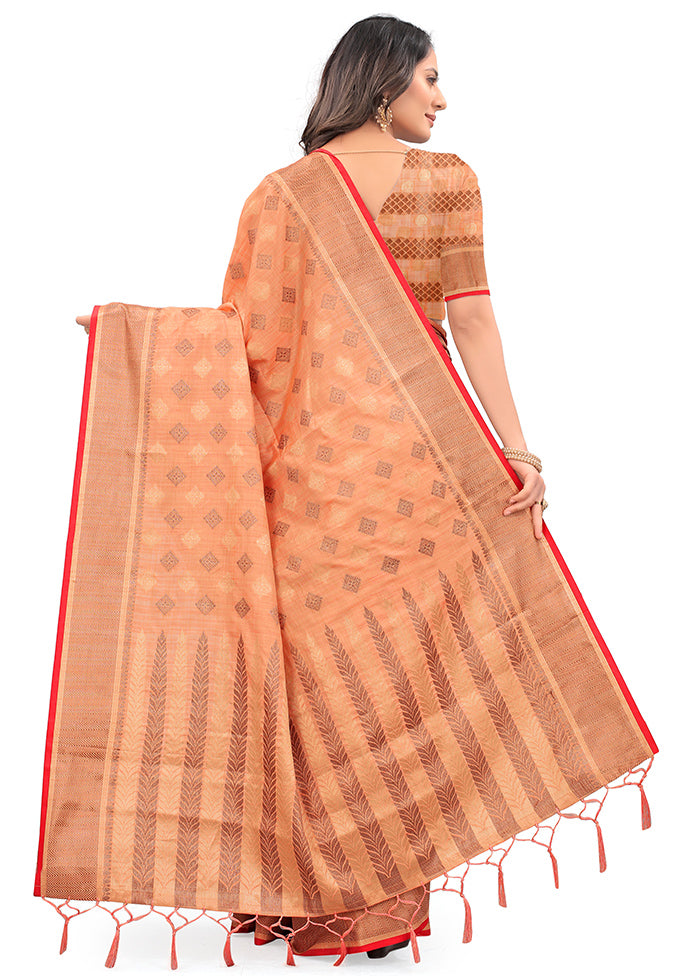 Orange Spun Silk Saree With Blouse Piece - Indian Silk House Agencies