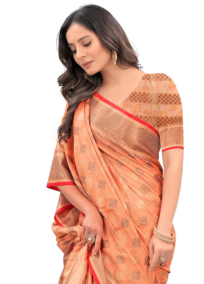 Orange Spun Silk Saree With Blouse Piece - Indian Silk House Agencies