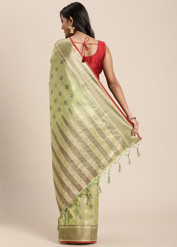 Pista Green Chanderi Silk Saree With Blouse Piece