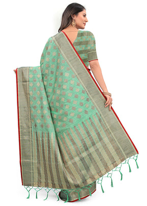 Sea Green Spun Silk Saree With Blouse Piece - Indian Silk House Agencies