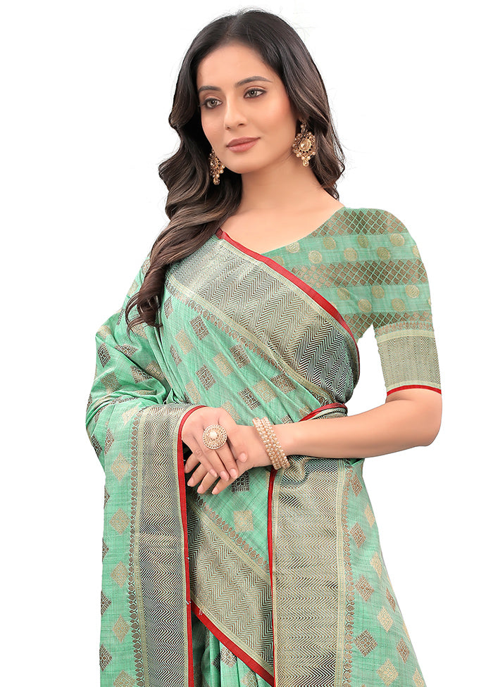 Sea Green Spun Silk Saree With Blouse Piece