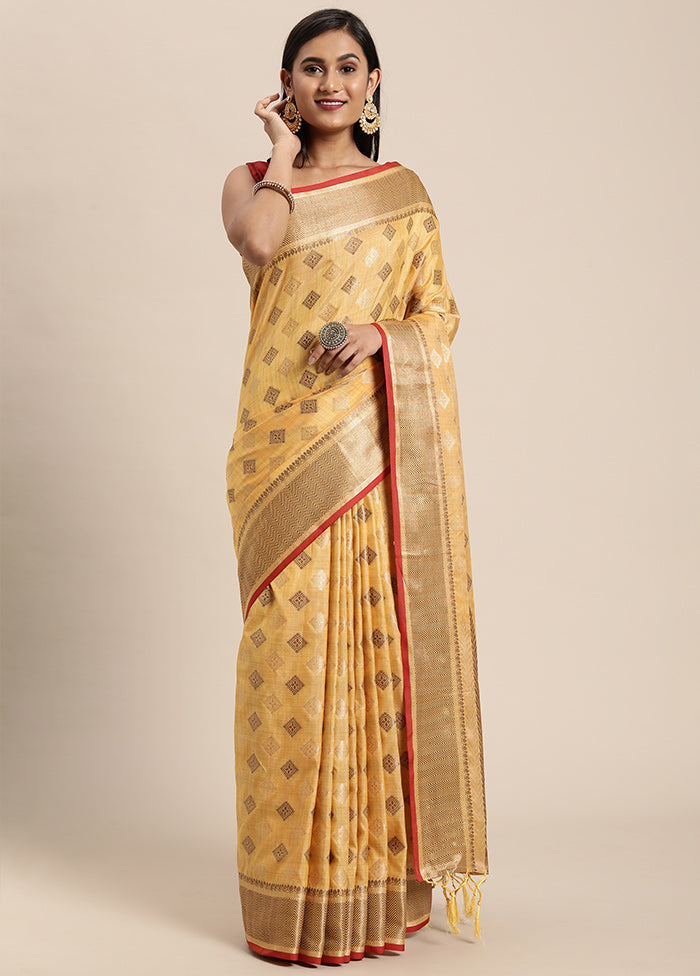 Yellow Chanderi Silk Saree With Blouse Piece - Indian Silk House Agencies