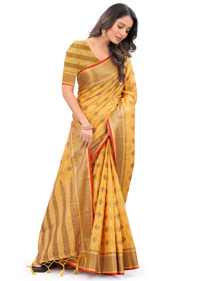 Yellow Spun Silk Saree With Blouse Piece - Indian Silk House Agencies