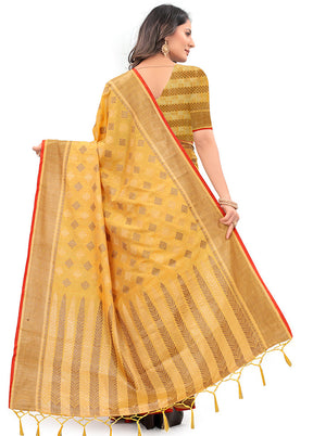 Yellow Spun Silk Saree With Blouse Piece - Indian Silk House Agencies