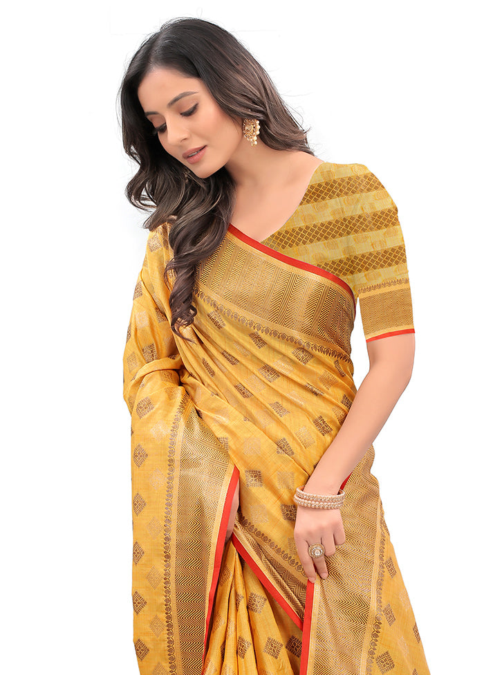 Yellow Spun Silk Saree With Blouse Piece - Indian Silk House Agencies