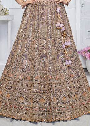 3 Pc Purple Net Semi Stitched Lehenga Set