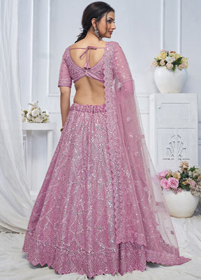 3 Pc Purple Net Semi Stitched Lehenga Set