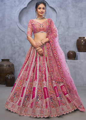 3 Pc Purple Silk Semi Stitched Lehenga Set