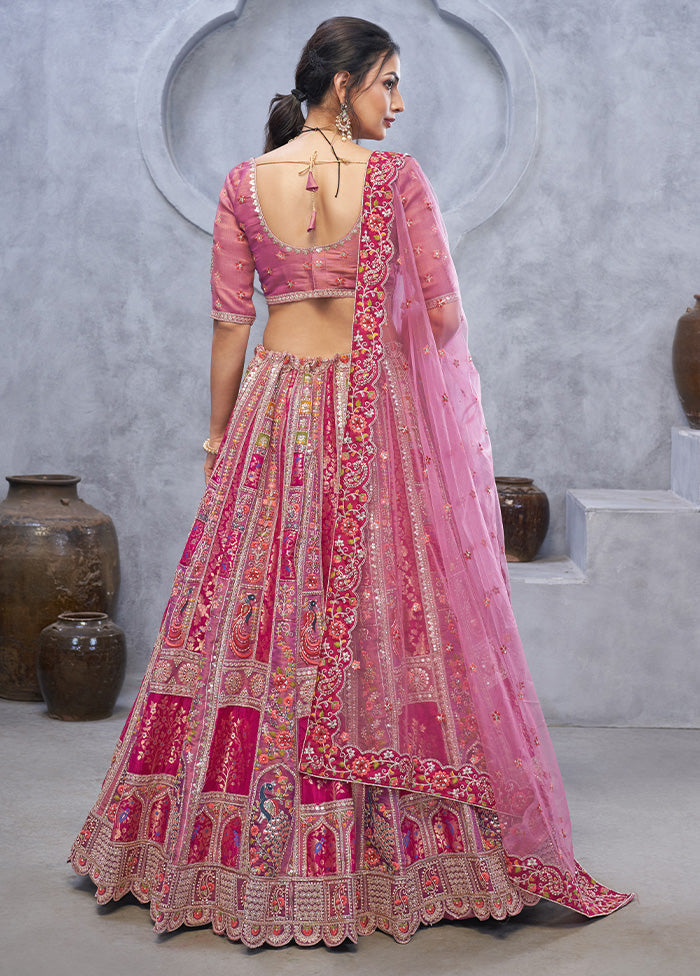 3 Pc Purple Silk Semi Stitched Lehenga Set