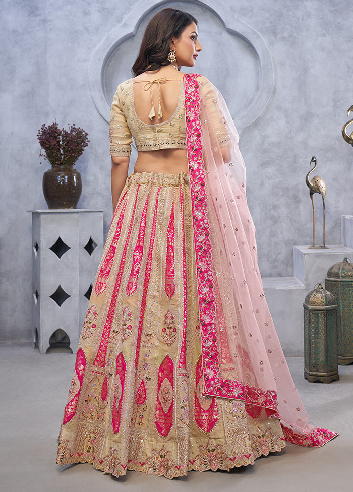 3 Pc Chiku Silk Semi Stitched Lehenga Set