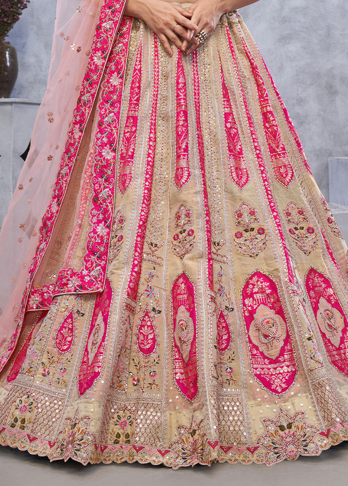 3 Pc Chiku Silk Semi Stitched Lehenga Set