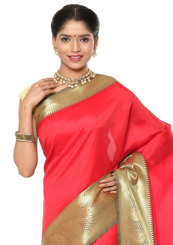Red Silk Saree With Blouse Piece - Indian Silk House Agencies