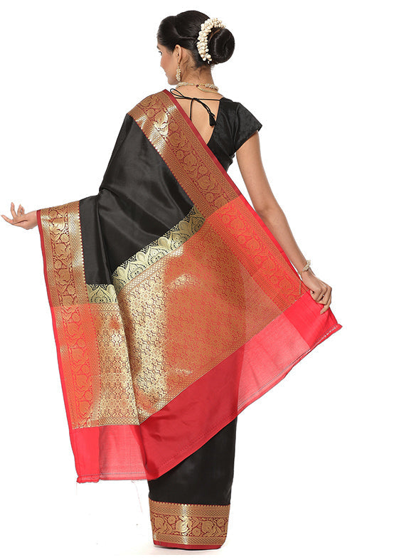 Black Silk Saree With Blouse Piece - Indian Silk House Agencies