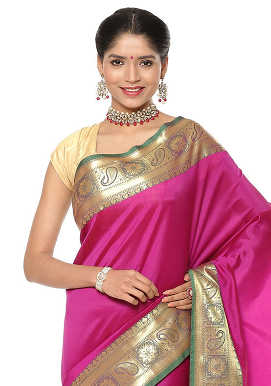 Magenta Silk Saree With Blouse Piece - Indian Silk House Agencies