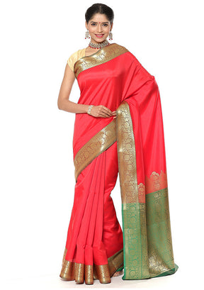 Red Silk Saree With Blouse Piece - Indian Silk House Agencies