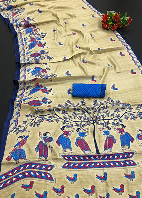 Blue Spun Silk Woven Saree With Blouse Piece - Indian Silk House Agencies