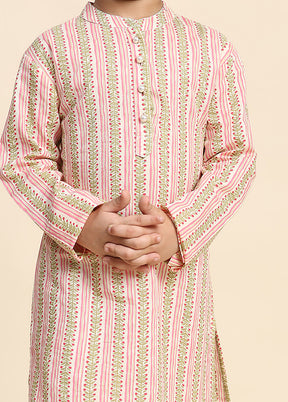 Pink Cotton Full Sleeves Collar Neckshape Kurta Pajama Set