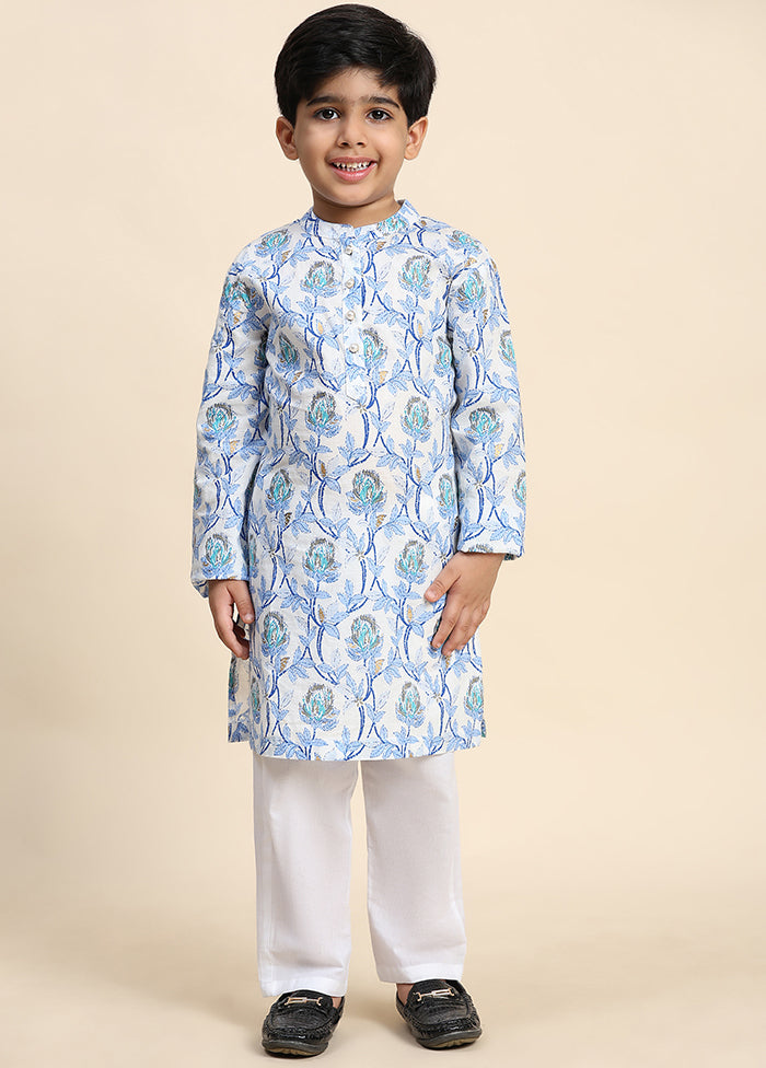 Blue Cotton Full Sleeves Collar Neckshape Kurta Pajama Set