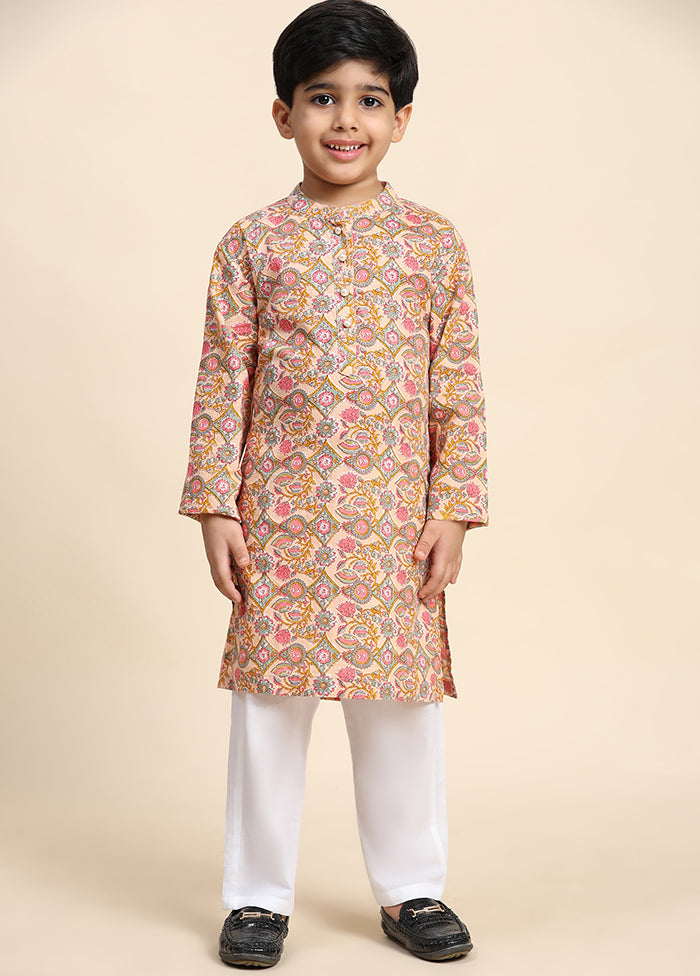 Multicolor Cotton Full Sleeves Collar Neckshape Kurta Pajama Set