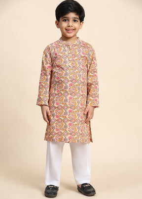 Multicolor Cotton Full Sleeves Collar Neckshape Kurta Pajama Set