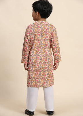 Multicolor Cotton Full Sleeves Collar Neckshape Kurta Pajama Set