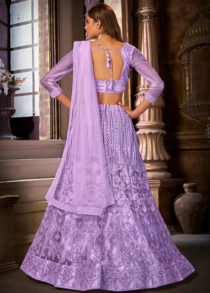 3 Pc Purple Semi Stitched Net Lehenga Set - Indian Silk House Agencies