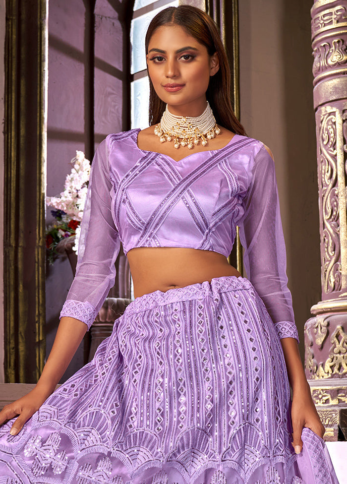 3 Pc Purple Semi Stitched Net Lehenga Set - Indian Silk House Agencies