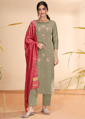 3 Pc Beige Readymade Cotton Suit Set VDKSH040356 - Indian Silk House Agencies