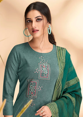 3 Pc Teal Blue Readymade Cotton Suit Set VDKSH040357 - Indian Silk House Agencies