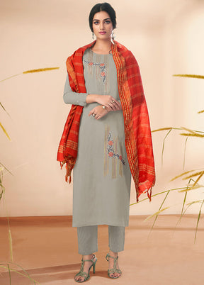 3 Pc Grey Readymade Cotton Suit Set VDKSH040358 - Indian Silk House Agencies