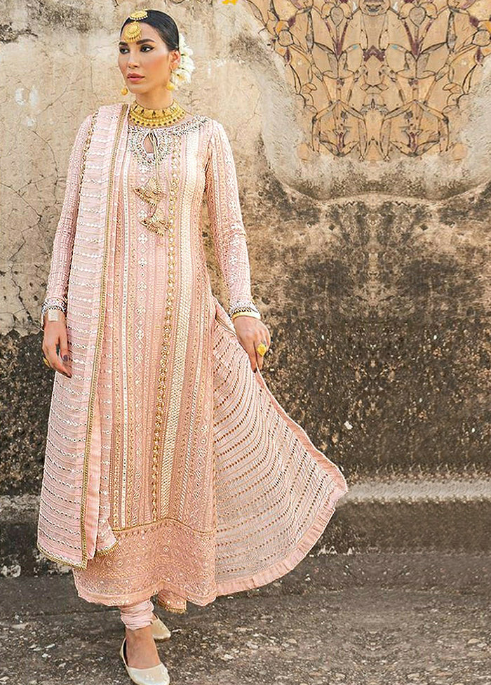 3 Pc Peach Semi Stitched Georgette Suit Set VDKSH100328 - Indian Silk House Agencies