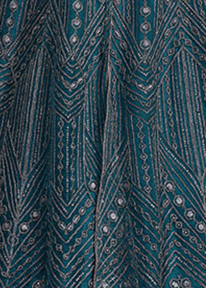 3 Pc Semi Stitched Teal Blue Net Suit Set VDKSH110327 - Indian Silk House Agencies