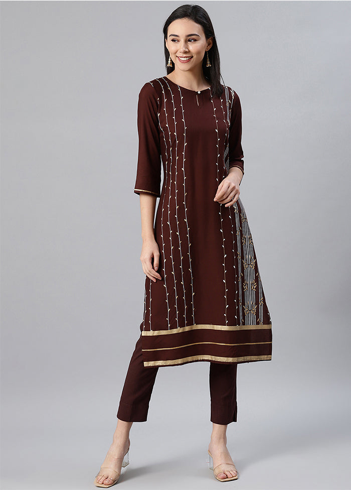 Brown Readymade Rayon Foil Print Kurti VDKSH110340 - Indian Silk House Agencies