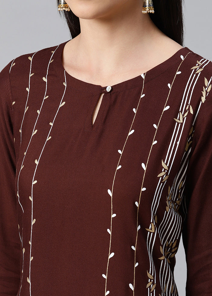 Brown Readymade Rayon Foil Print Kurti VDKSH110340 - Indian Silk House Agencies