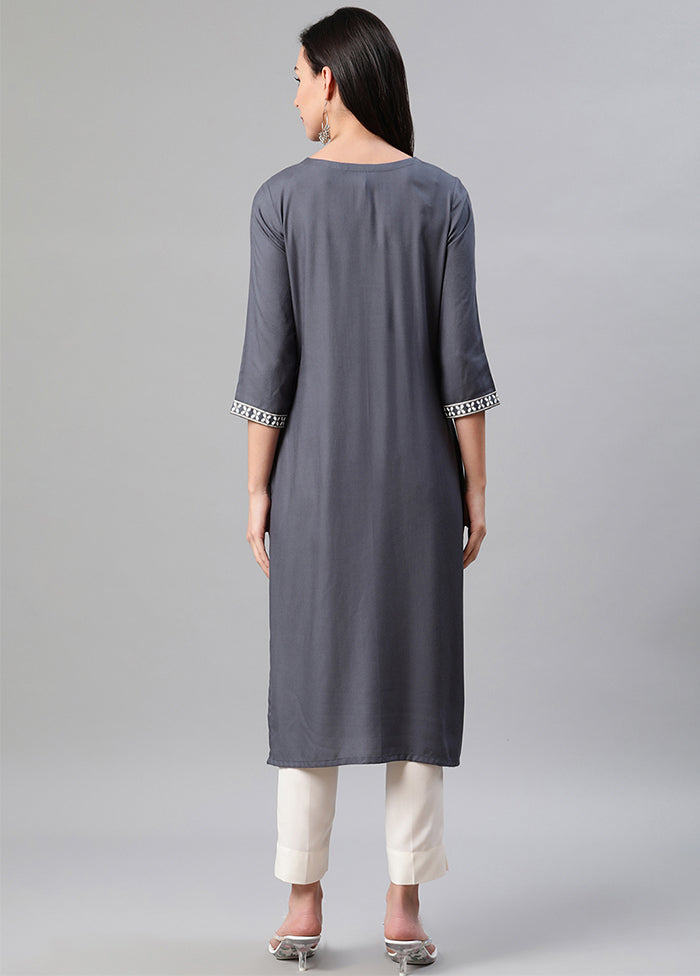 Grey Readymade Rayon Foil Print Kurti VDKSH110341 - Indian Silk House Agencies