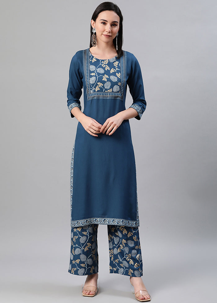 Blue Readymade Rayon Foil Print Kurti VDKSH110353 - Indian Silk House Agencies