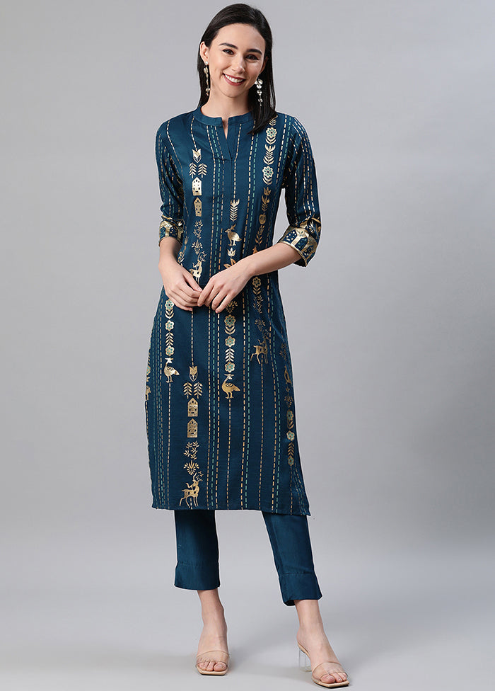 Blue Readymade Rayon Foil Print Kurti VDKSH110355 - Indian Silk House Agencies