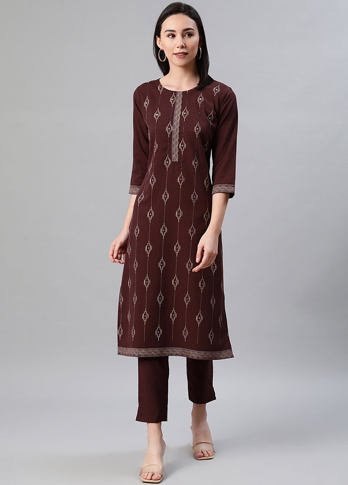 Brown Readymade Rayon Foil Print Kurti VDKSH110356 - Indian Silk House Agencies