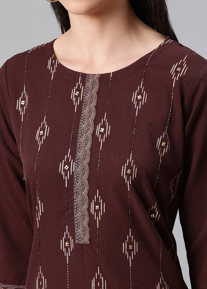 Brown Readymade Rayon Foil Print Kurti VDKSH110356 - Indian Silk House Agencies