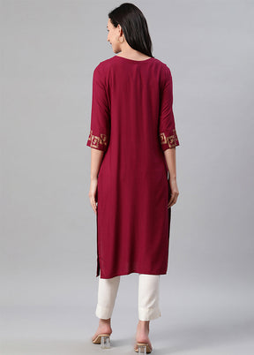 Maroon Rayon A Line Foil Print Kurti VDKSH150324 - Indian Silk House Agencies