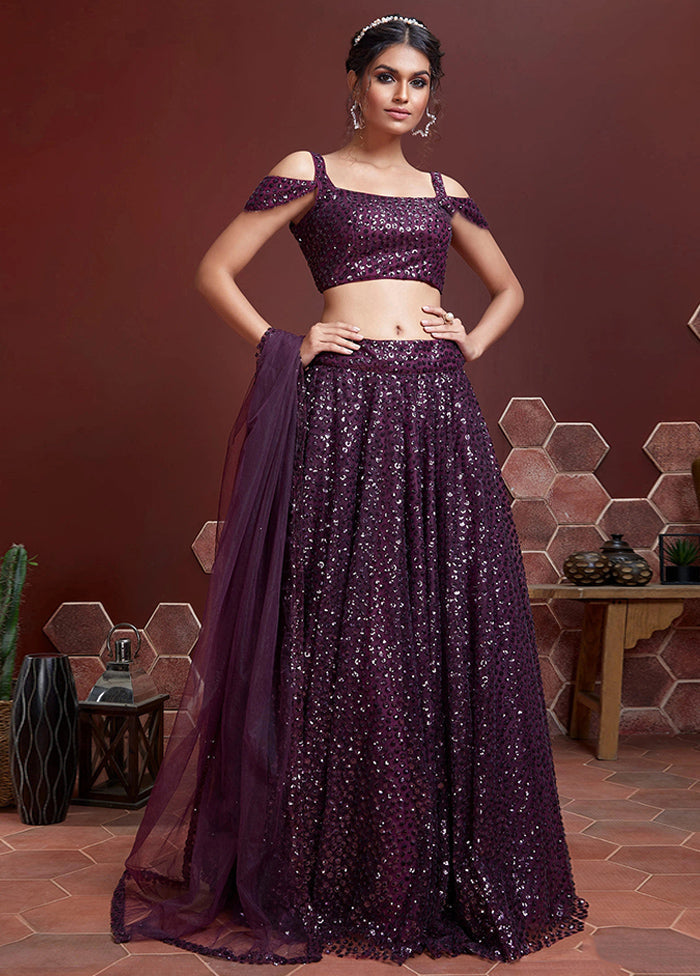 3 Pc Purple Net Embroidered Lehenga Set - Indian Silk House Agencies