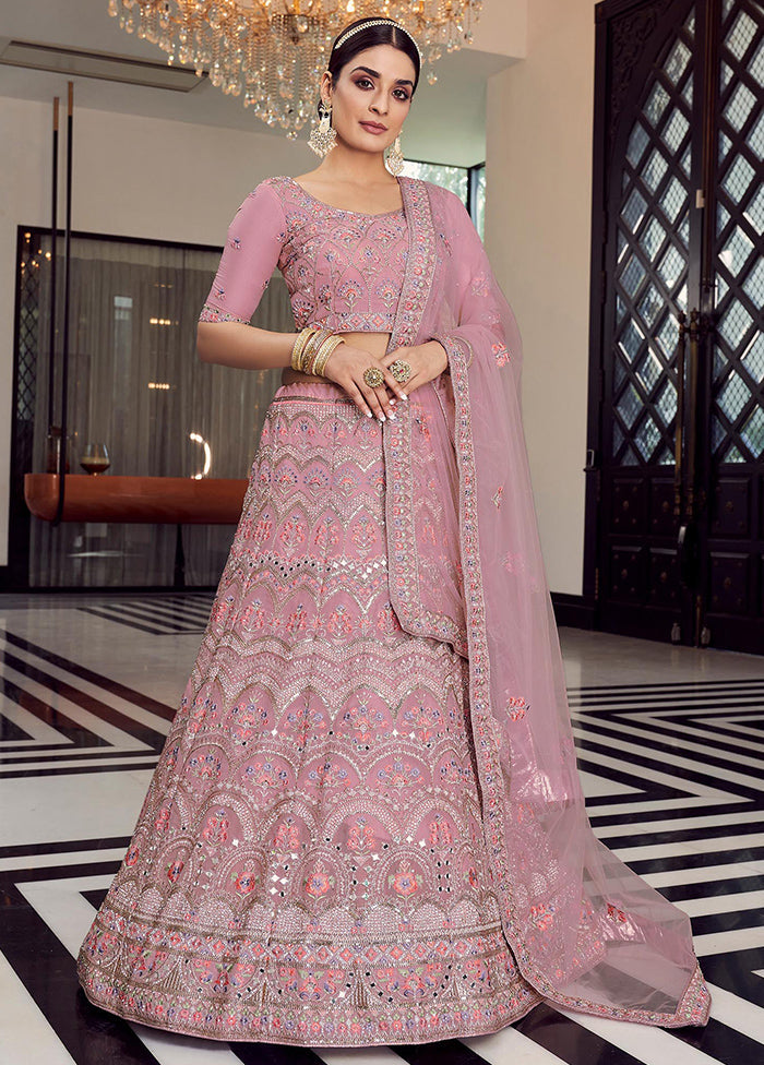 3 Pc Pink Organza Embroidered Lehenga Set - Indian Silk House Agencies