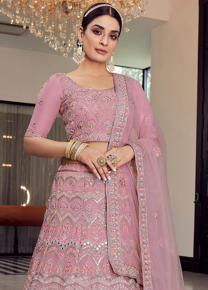 3 Pc Pink Organza Embroidered Lehenga Set - Indian Silk House Agencies