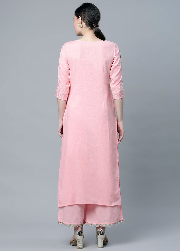 2 Pc Light Pink Cotton Straight Kurti Set VDKSH120425 - Indian Silk House Agencies