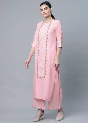 2 Pc Light Pink Cotton Straight Kurti Set VDKSH120425 - Indian Silk House Agencies