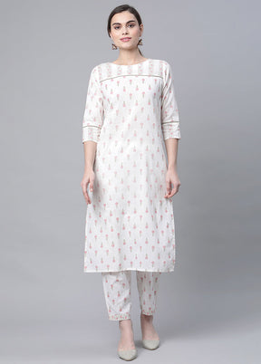 2 Pc White Cotton Straight Kurti Set VDKSH120426 - Indian Silk House Agencies