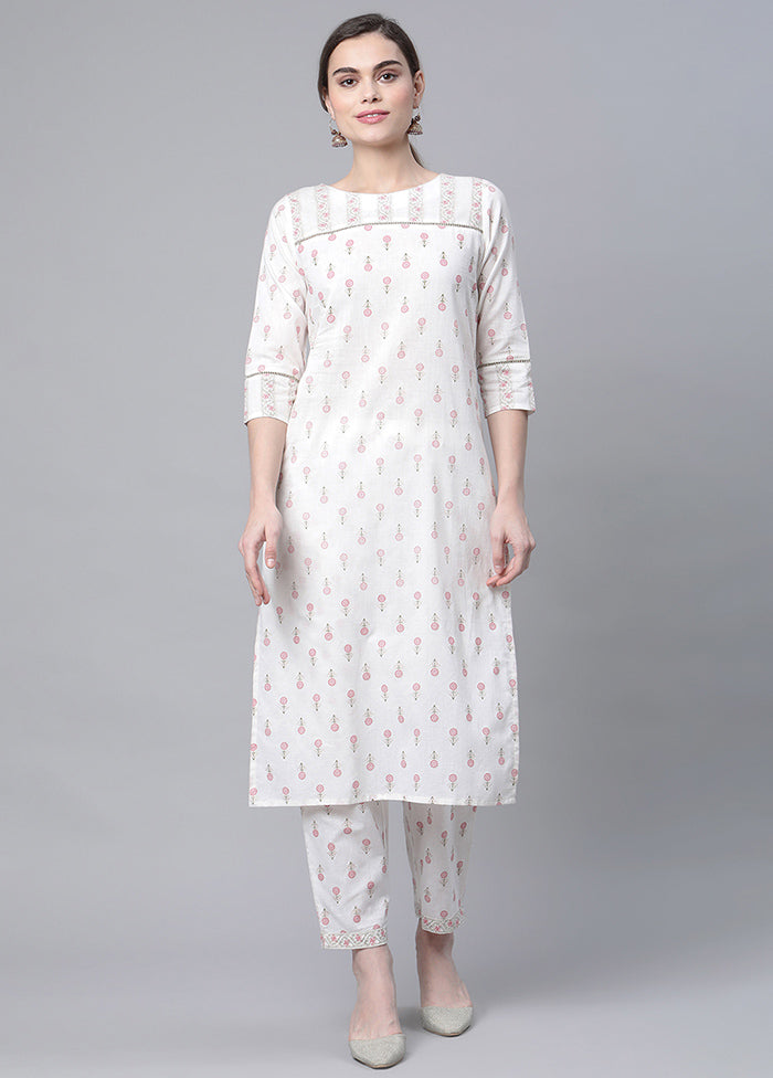 2 Pc White Cotton Straight Kurti Set VDKSH120426 - Indian Silk House Agencies