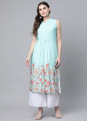 2 Pc Sky Blue Rayon Anarkali Kurti Set VDKSH120428 - Indian Silk House Agencies